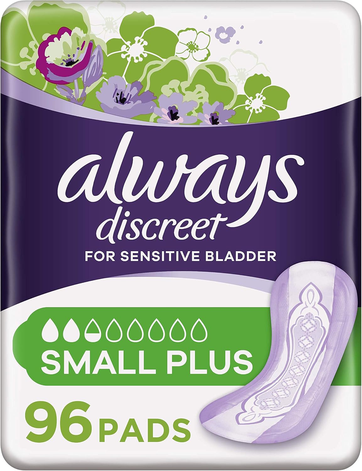 Always Discreet Incontinence Pads Women, Small Plus, 96 Moderate Absorbency Pads (16 x 6 Packs), Odour Neutraliser