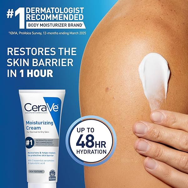 CERAVE MOISTURIZING CREAM, FACE BODY MOISTURIZER, NORMAL TO DRY SKIN, 8 FL OZ