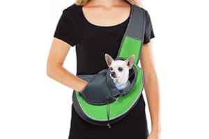 WOYYHO Pet Dog Sling Carrier Puppy Sling Bag Small Dogs Cats Carrier Adjustable Strap Mesh Hand Free Dog Satchel Carrier for Outdoor Travel (S (up to 5 lbs), Green)