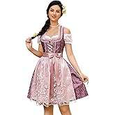 GloryStar Women's German Dirndl Dress Traditional Bavarian Beer Garden Red 3 Pieces Oktoberfest Costumes