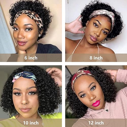 ALIACHOOS Short Curly Headband Wig Human Hair for Black Women