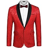 COOFANDY Men's Floral Tuxedo Jacket Paisley Shawl Lapel Stylish Suit Blazer Jacket for Wedding, Dinner, Party, Prom