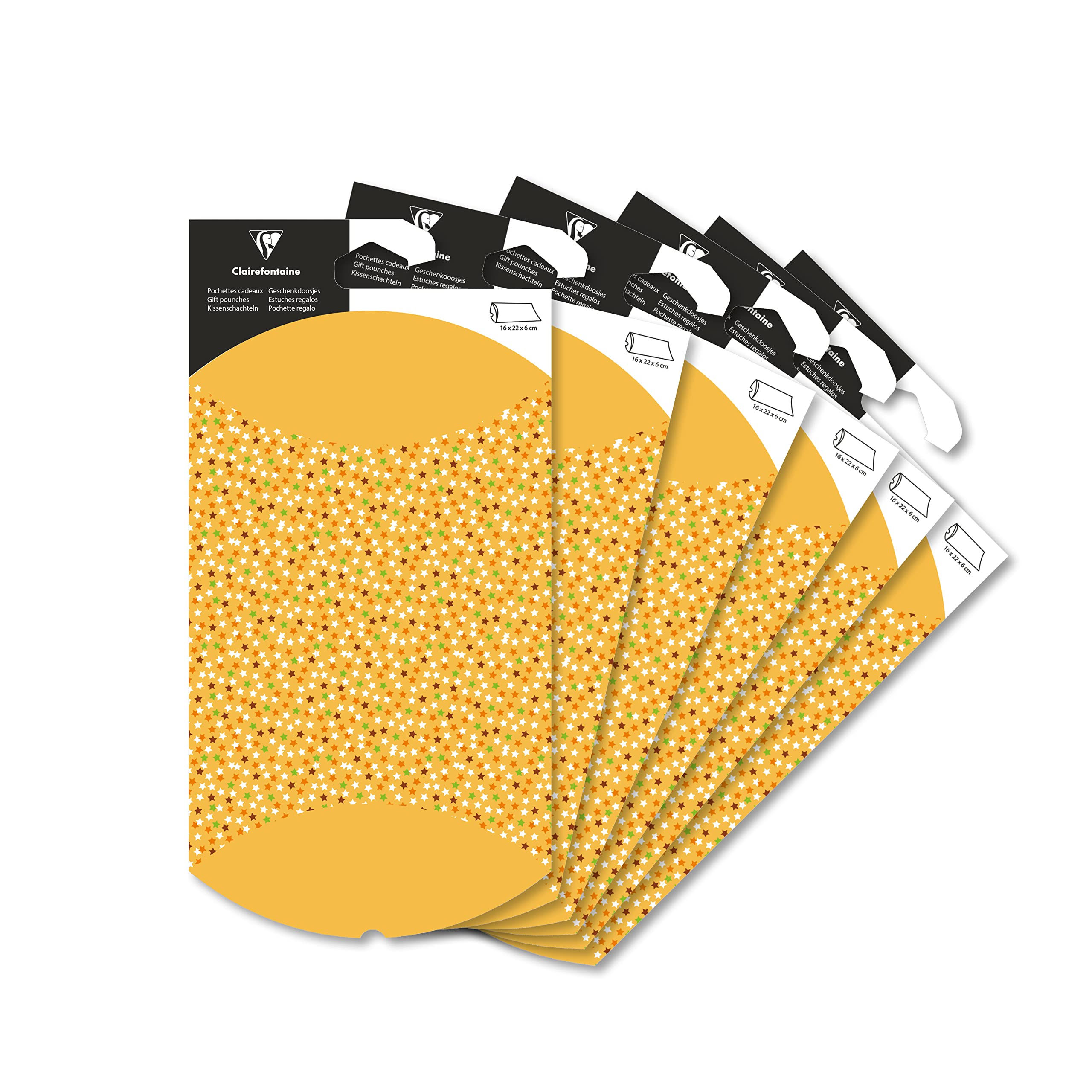 Clairefontaine 618003C - 6 Small Folding Gift Bags - 16x22cm - Design : Stars - Pillow box - Gift wrapping - Suitable for small gifts, books, games, etc