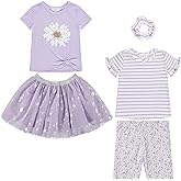 BTween Girls 4 Pack Floral Fashion Summer Clothes Set - Tutu Skirt Tank Top Short Sleeve and Biker Shorts