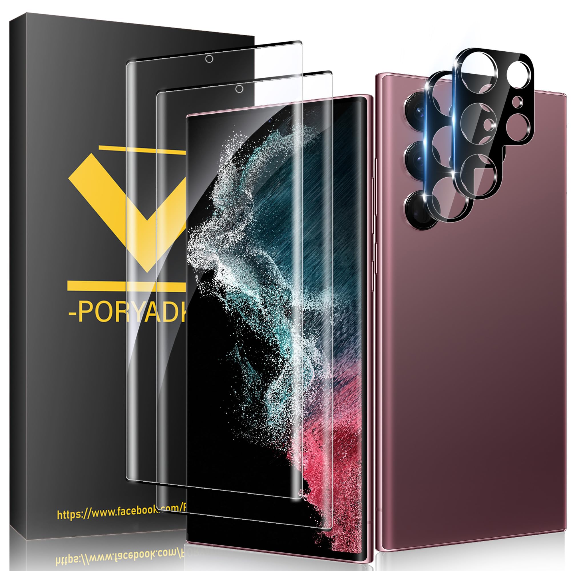 Photo 1 of uShield 2 Pack Screen Protector for Samsung Galaxy S22 Ultra [6.8 inch] + 2 Pack Camera Lens Protector, Fingerprint Compatible, Anti-Scratch, Case Friendly