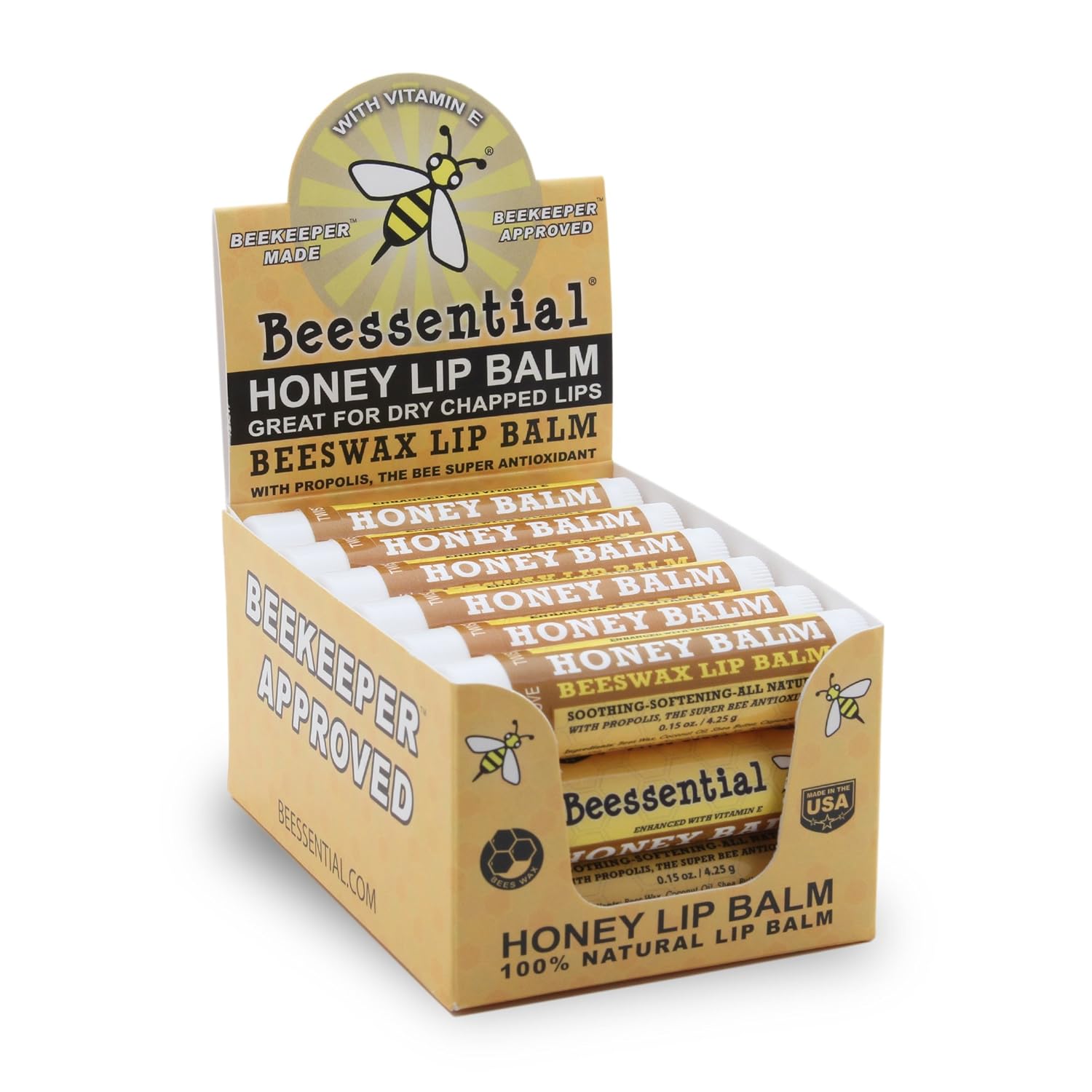 Beessential Natural Bulk Lip Balm 18 Pack For Men, Women, and Children. Great for Gifts, Showers, More (Honey) : Beauty