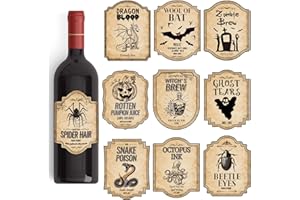 Halloween Wine Bottle Labels Stickers - Lovarywow 60PCS Vintage Halloween Decorations Creepy Spider Snake Potion Bottle Labels Decor Waterproof Apothecary Bottle Label Halloween Party Supplies Favors