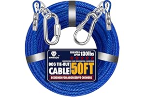 Dog Leads for Dogs 20ft 25ft 30ft 35ft 40ft 45ft 50ft 55ft 65ft 100ft Dog Tie Out Cable Runner Steel Tieout Heavy Duty Tether