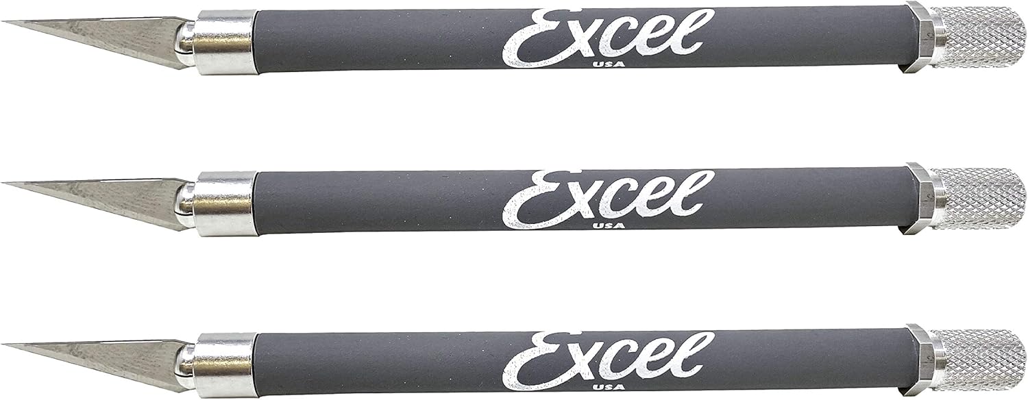 Excel Blades K18 Soft Grip Hobby Knife - Angled Blade Sharp Hobby Knife - Crafting Supplies - Light Duty Scrapbook Knife and Cutting Tool for Precision Cutting and Trimming – Grey, 3 Pack: Arts, Crafts & Sewing