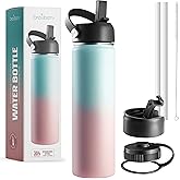 Brewberry Stainless Steel Insulated Water Bottle and Travel Mug for Hot and Cold Beverages, Wide Mouth, Double Wall Insulated Hydration Sports Water Bottle for Hiking, Biking, Outdoor, 22 OZ BPA Free