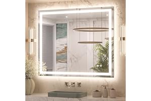 Keonjinn 42 x 36 Inch LED Bathroom Mirror with Lights, Bighter Frontlit & Backlit Vanity Mirror with Stepless Dimmable 3-Color, Anti-Fog Mirror for Wall, HD Tempered Glass, Memory Founction, CR90+