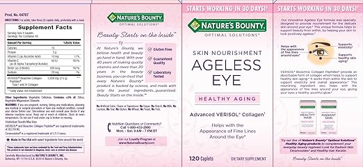 Amazon Com Nature S Bounty Optimal Solutions Ageless Eye Verisol Collagen 120 Caplets Health Personal Care