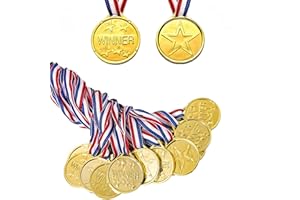 30 Pcs Medals Awards,WizeFolk Winner Medals,Gold Medals,Plastic Medal with Neck Ribbons for Party Decoration,Games Competitio