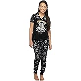 Harry Potter Women's Juniors Hogwarts Castle Crest Foil Print Jogger 2 Piece Pajama Set
