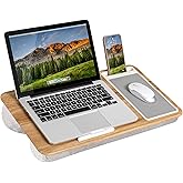 LAPGEAR Home Office Lap Desk with Device Ledge, Mouse Pad, and Phone Holder - Oak Woodgrain - Fits up to 15.6 Inch Laptops - Style No. 91589
