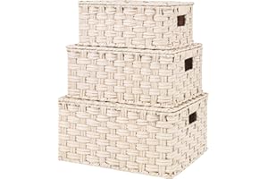 GRANNY SAYS Wicker Storage Baskets with Lids, Set of 3 Decorative Wicker Basket with Lid, Woven Baskets for Storage, Panier R