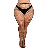 Henwarry Women's Plus Size Mesh Fishnet Stockings Thigh High Waist Black Wide Tights for Weight 100-290 Lbs