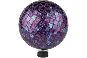 Lily's Home Glass Gazing Ball | Holographic Effect, Stunning Rainbow Color Reflection Effect, Mosaic Design, Purple Mirrors, Attracts Good Fortune, Lovely Centerpiece, 10” Dia.