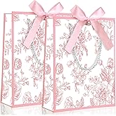 Kolldenn 24 Pcs Pink Floral Thank You Gift Bags with Handles 9"x7"x3.15" Elegant Paper Gift Bags with Bow Ribbon for Wedding Birthday Baby Shower Bridesmaid Party