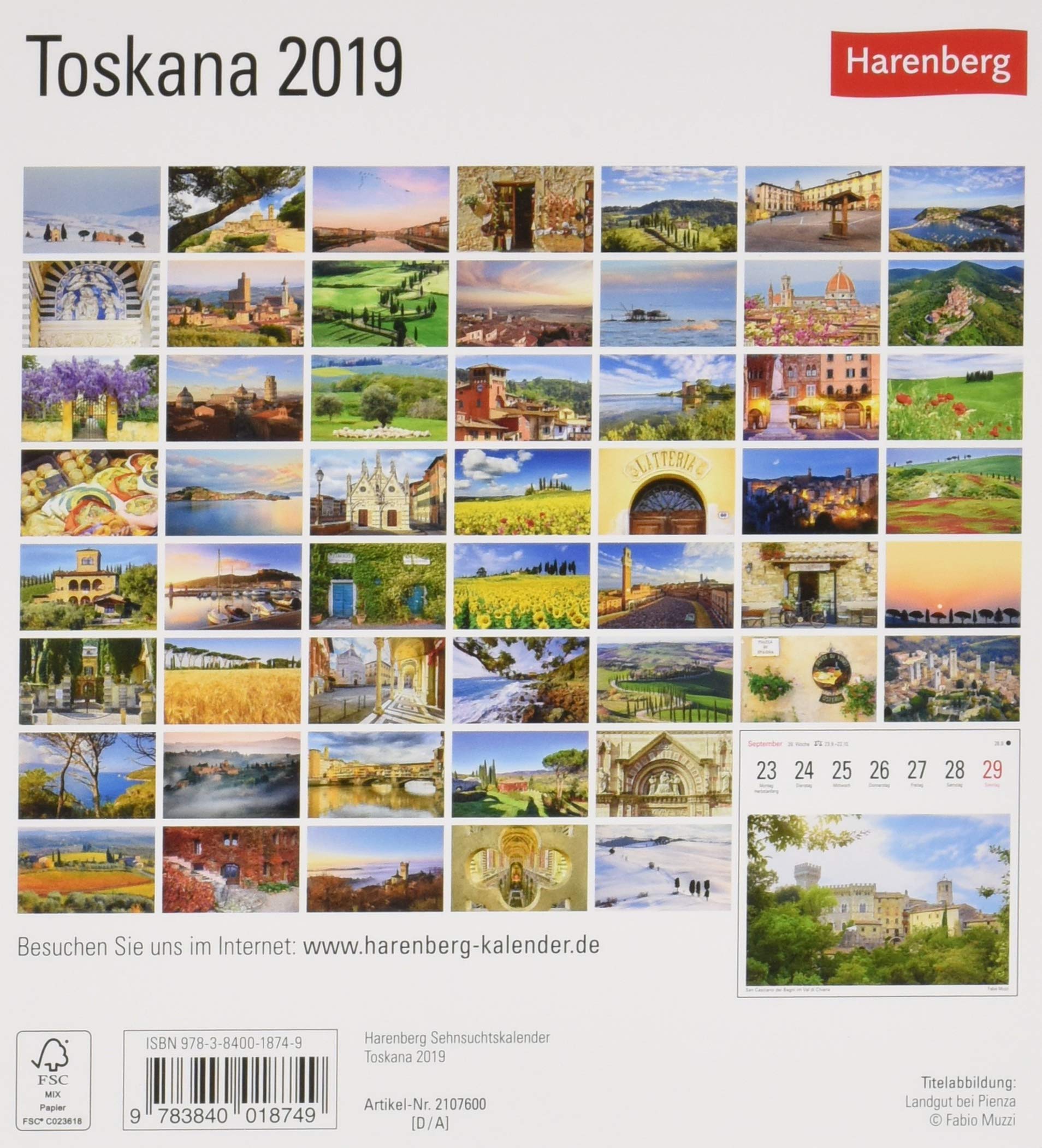 Toskana Kalender 2019 Sehnsuchtskalender 53 Postkarten Amazon De Harenberg Muzzi Fabio Bucher