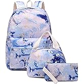 Nawoshow School Backpacks Set for Teen Girls with Lunch Bag Travel Laptop Backpack Casual Daypacks (Blue Golden)
