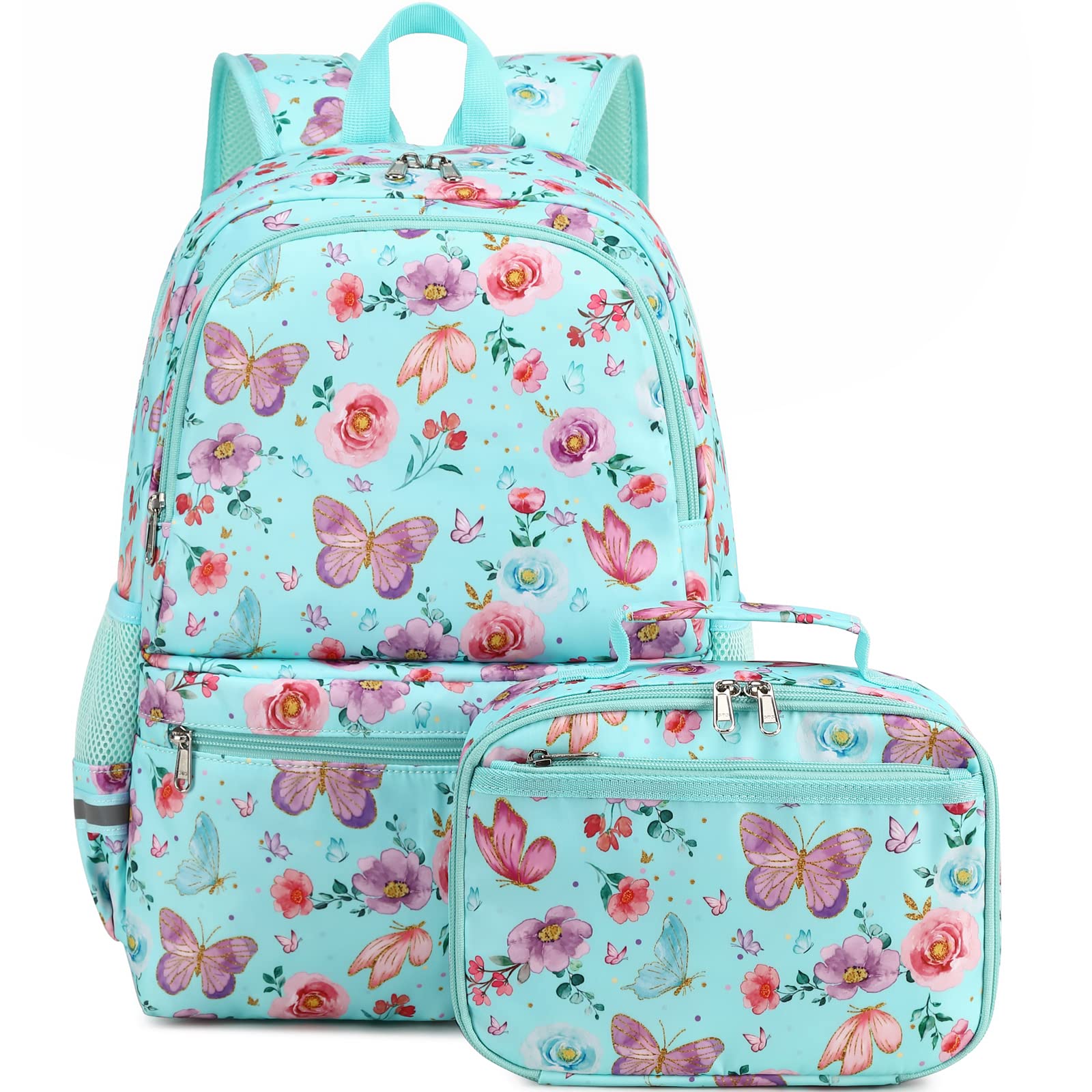 Photo 1 of DSIUE Kids Backpack for Girls Elementary Book Bags Teens Middle School Backpack with Lunch Box Butterfly Lake Blue