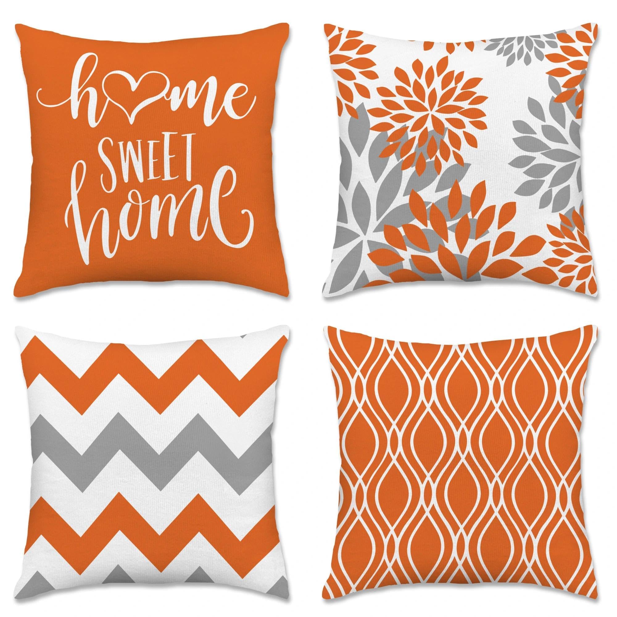 Hexagram Geometric Orange Pillow Covers 16x16 Set of 4, Decorative Outdoor Boho Modern Throw Pillow Covers, Home Sweet Home Farmhouse Cushion Case for Couch Sofa Bedroom Indoor Decor(No Insert)