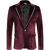 COOFANDY Men's Velvet Blazer One Button Velour Tuxedo Jacket Notched Lapel Suit Jackets for Prom Wedding Party Dinner