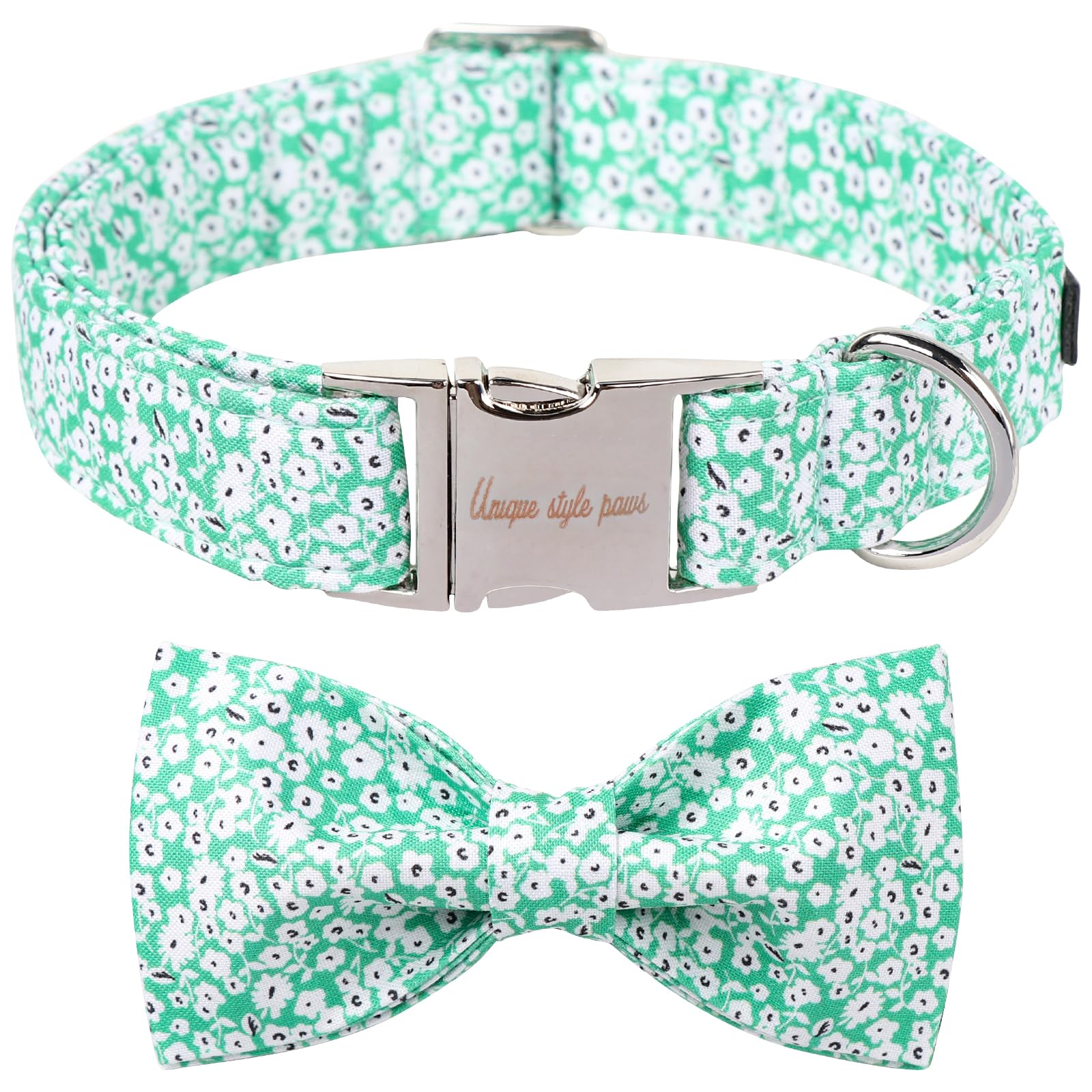 Unique style paws Summer Dog Collar With Bow Tie Puppy Collars Harnesses & Leads For Dogs Uk Bow Tie Soft Adjustable Green White Flowers Comfortable Collars Pet Gift For Small Medium Large Dogs XS — image 1