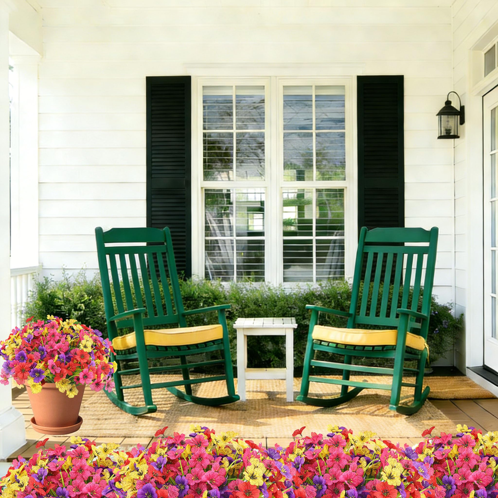 Sahoottie 16 Bundles Colorful Spring Artificial Flowers for Outdoors Fake Spring Flowers Faux Flowers for Planters Garden Window Box (4 Colors)