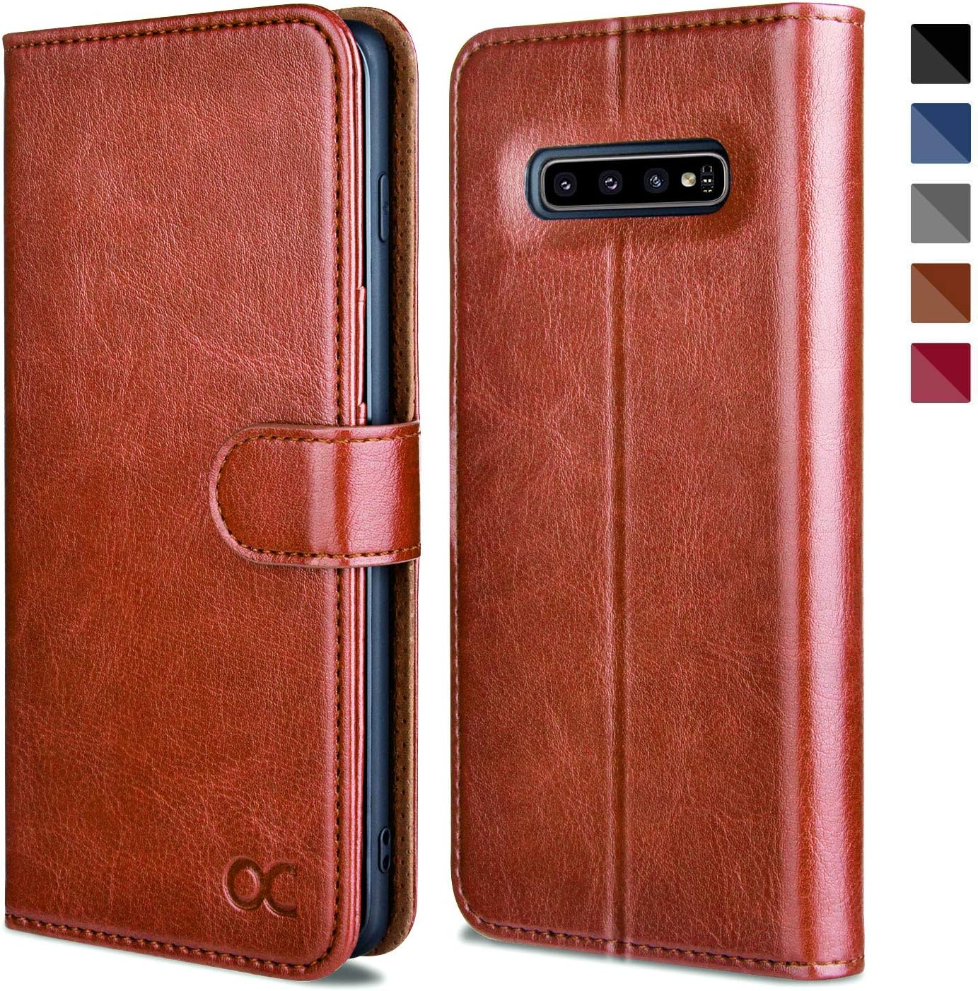 OCASE Samsung Galaxy S10 Plus / S10+ Case [ Card Slot ] [ Kickstand ] [TPU Shockproof Interior ] Leather Flip Wallet Case for Samsung Galaxy S10 Plus / S10+ Devices (Brown)