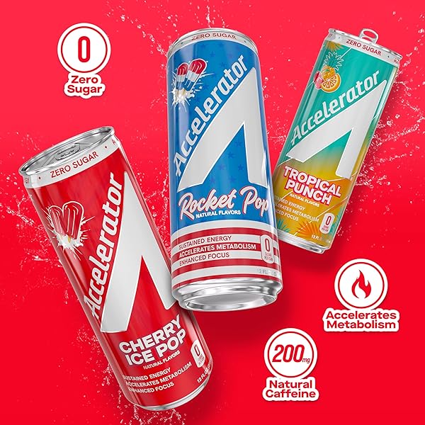 ACCELERATOR ENERGY DRINK, ULTIMATE VARIETY PACK 12OZ CAN (12 PACK), ZERO SUGAR, SUSTAINED ENERGY FROM 100% NATURAL CAFFEINE (200MG FROM GREEN COFFEE BEAN & GREEN TEA EXTRACT)