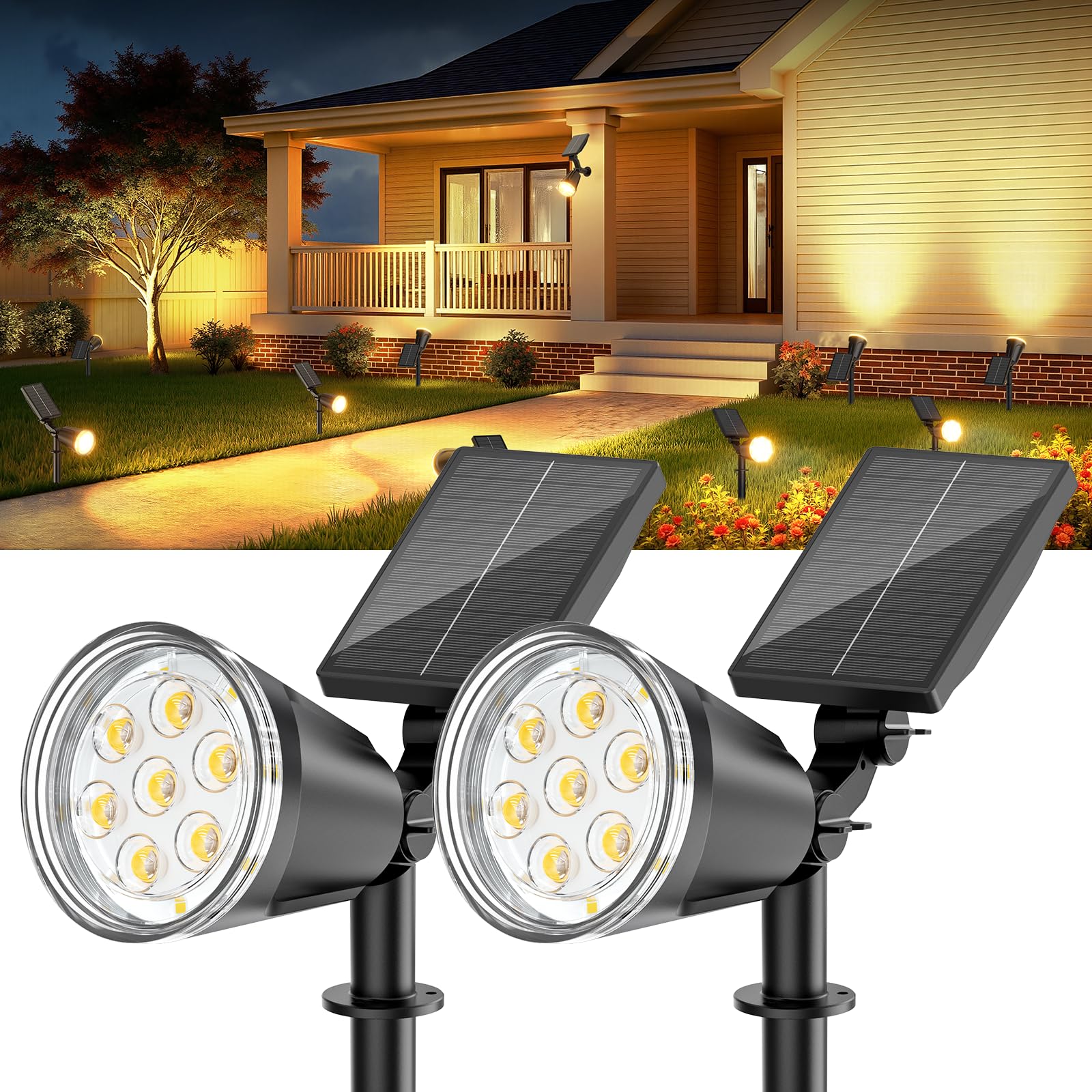 Photo 1 of Solar Spot Lights Outdoor Waterproof: 1000LM Big Adjustable Spotlight - 2-in-1 15Hrs+ Long Lasting Spot Light - Solar Powered Spotlights Landscape Lighting for Garden, Yard, Tree, Flag, Wall, Pathway