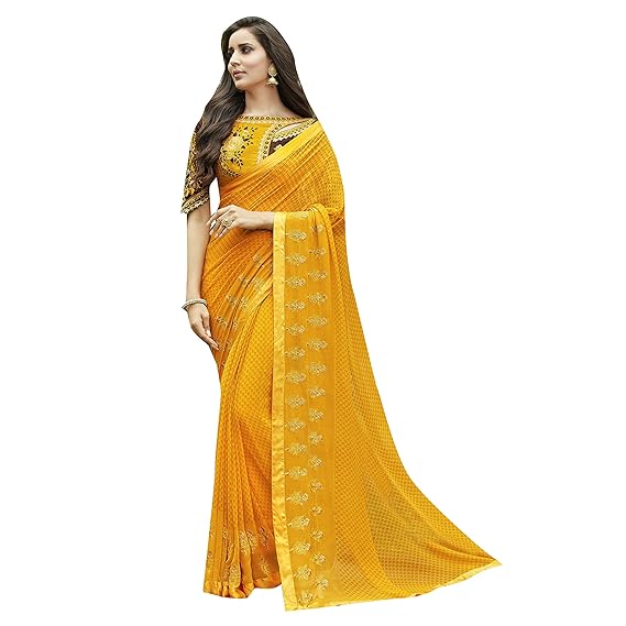 Yellow Georgette Embroidered Saree