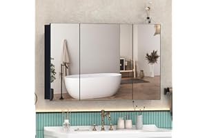 Umeiga Medicine Cabinet Mirror with Storage, Pre-Assembled Medicine Cabinets for Bathroom, Recessed or Surface Mount Large Bl