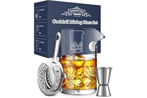 Cocktail Mixing Glass, veecom 18oz Crystal Mixing Glass Bartender Kit, 3 Piece Old Fashioned Cocktail Set with Strainer, Jigg