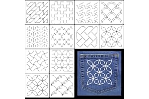 QUILAX 12Pcs Plastic Sashiko Stencil, 5.5 × 5.5'' Geometric Sashikos Stencil Kit, Embroidery PET Template, Drawing Line Sashikos Pattern for Hand Quilting and Embroideryy