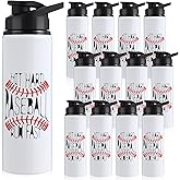 Hushee 12 Pcs 25 oz Baseball Water Bottles Bulk Aluminum Sport Bottles with Leakproof Lid Baseball Gift for Team Men Players Fan Coach(Hit Hard)