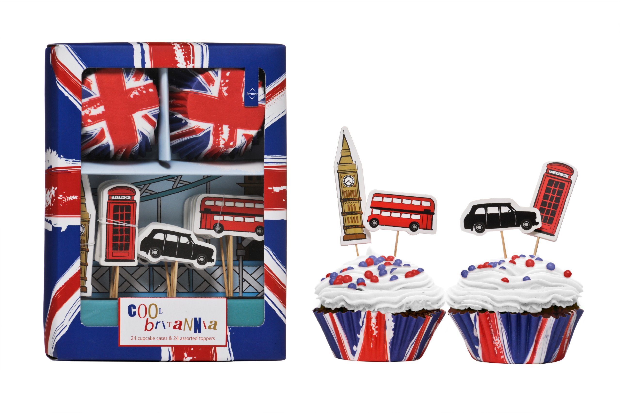 Premier Housewares Cool Britannia Cupcake Cases and Toppers 48-Pieces Cake Cases Muffin Cases Reusable Cupcake Cases Cake Cases Cupcake Mini Muffin Cases