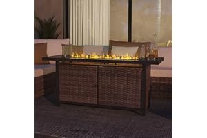 Naga Bahna 52 Inch AluminiumPropane Fire Pits Outdoor Gas Fire Pit, 50,000 BTU Auto-Ignition Gas Firepit Table with Ceramic Tabletop, Steel Base, Glass Fire Stones and Water-Resistant Cover for Patio