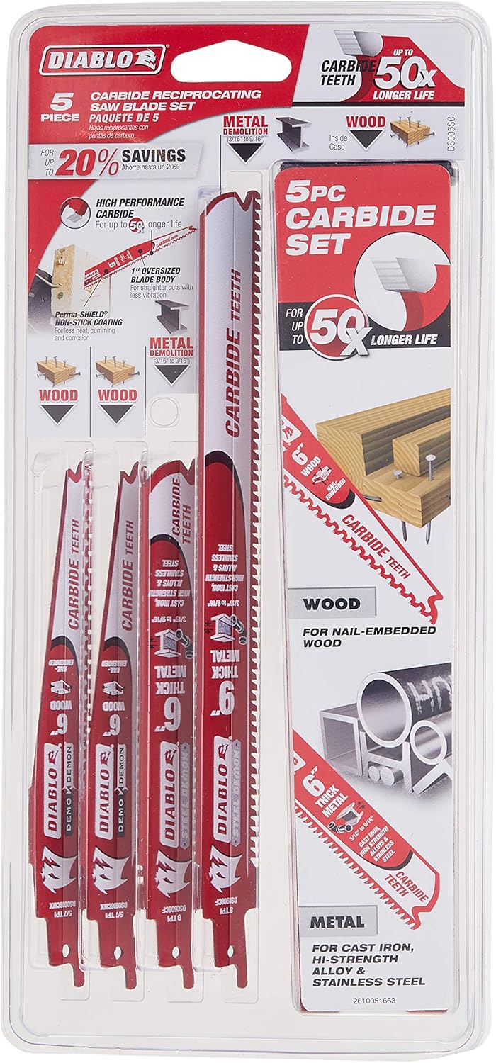 Diablo by Freud DS005SC Carbide Reciprocating Saw Blade Set (5 Piece