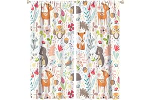 DDCBNS Kids Forest Animal Curtains,Each Panel W31.5 x 72L,Baby Room Cartoon Animal Cute Bear Deer Fox Curtains for Boys Girls Bedroom Living Room Nursery Study 2 Panels Total Size 63 x 72 Inch