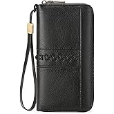 GOIACII Wallet for Women Ladies Wristlet Long Purse Zip Around Clutch RFID Blocking Vegan Leather