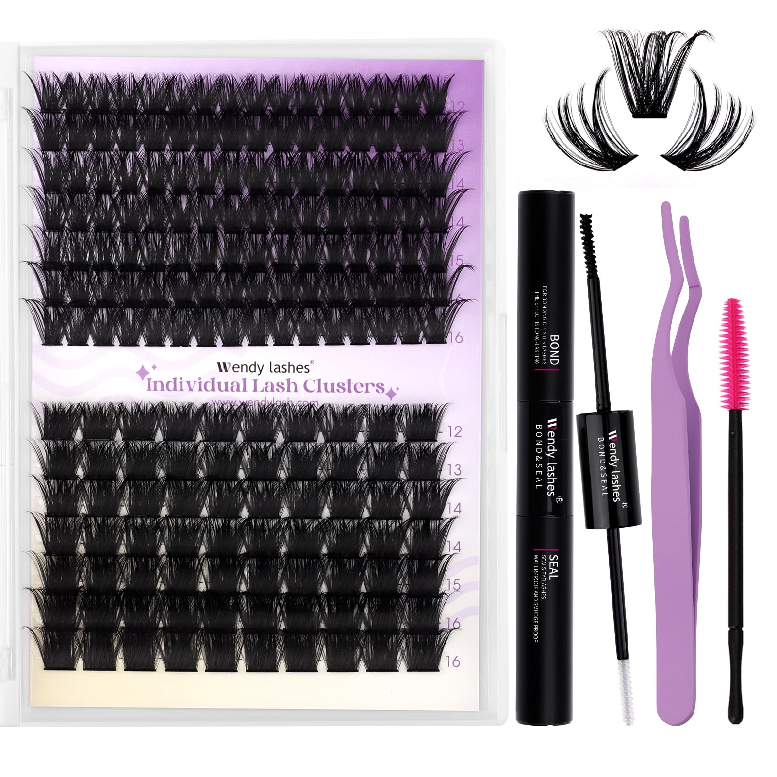 Lash Clusters Kit 100D+200D Cluster Lashes C Curl 0.07 12-16mm DIY Lash Extensions Kit Wide Stem Individual Eyelash Clusters Eyelash Extension(100D+200D-0.07C-1216) — image 1