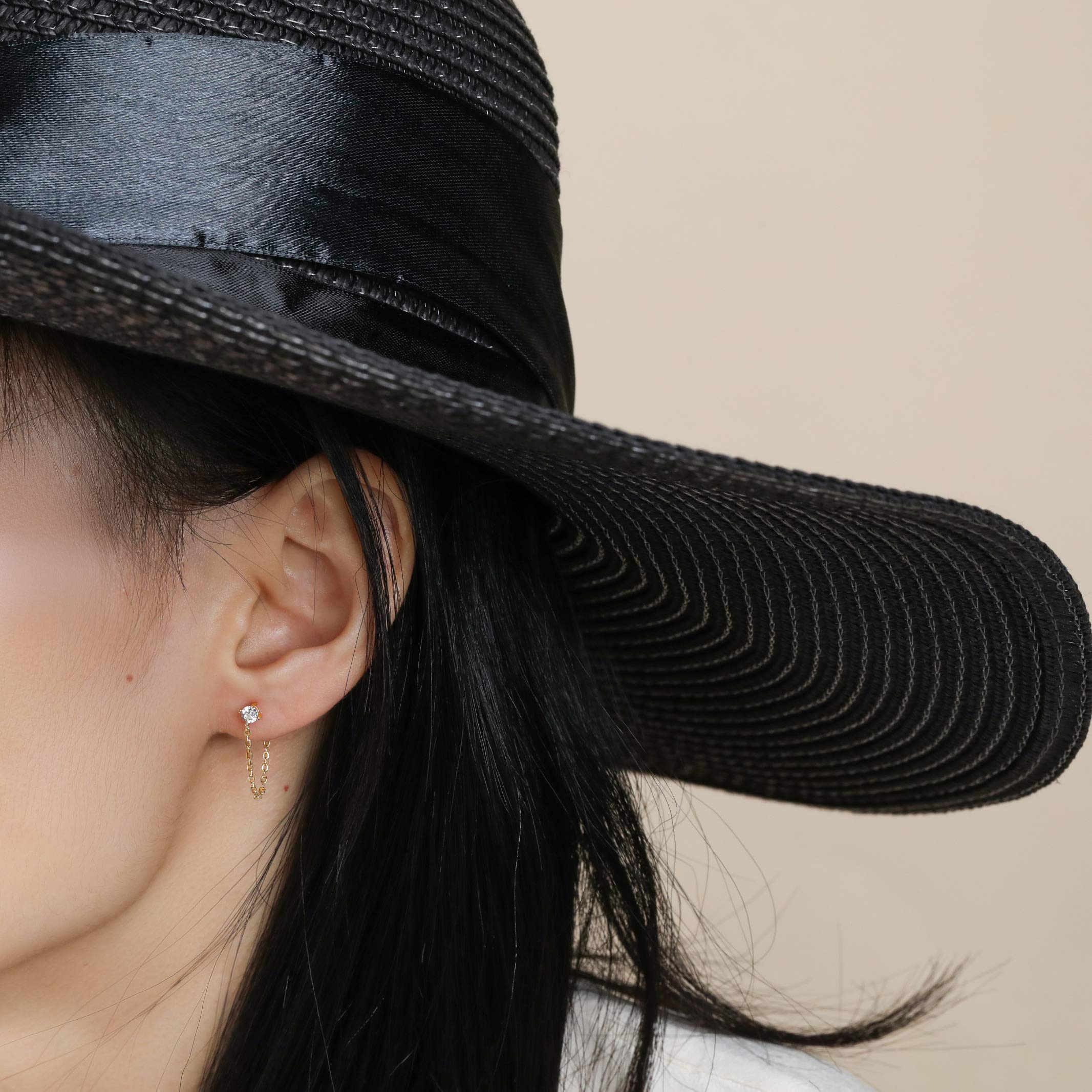 S.Leaf 925 Sterling Silver 18Karat Gold Plated Chain Earrings for Women Hypoallergenic Cubic Zirconia Pearl Butterfly Stud with Chain Earrings Birthday Gifts for Women