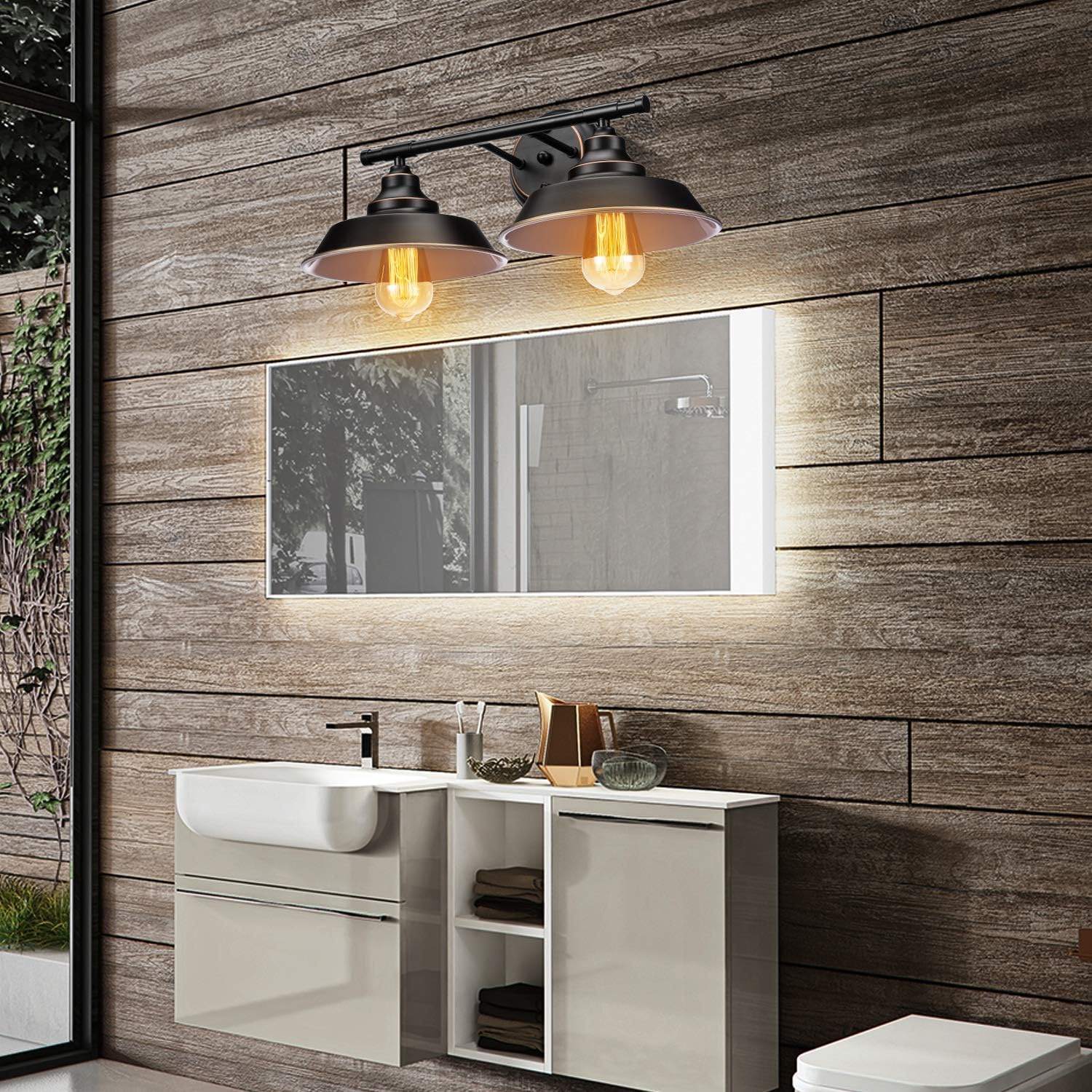 Farmhouse Rustic Style Vintage 2-Lights Vanity Wall Sconce Lighting, Elibbren E26 Base Metal Matte Black Industrial Bathroom Wall Light Fixture for Bathroom Vanity Mirror Cabinets Dressing Table - - 