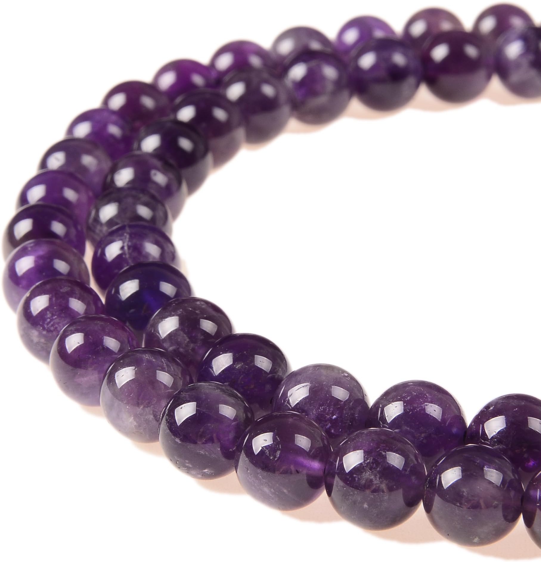 PLTbeads 8mm Natural Amethyst Gemstone Round loose Beads Approxi 15.5 inch 48pcs 1 Strand per Bag for Jewelry Making Findings Accessories-Purple