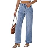 luvamia Wide Leg Jeans for Women Trendy High Waisted Double Side Seams Stretchy Denim Pants Trouser Jeans with Pockets