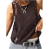 RoseSeek Women's Hollow Out Summer Sleeveless Tank Tops Washed Retro Rock Concert Outfits Tops Streetwear