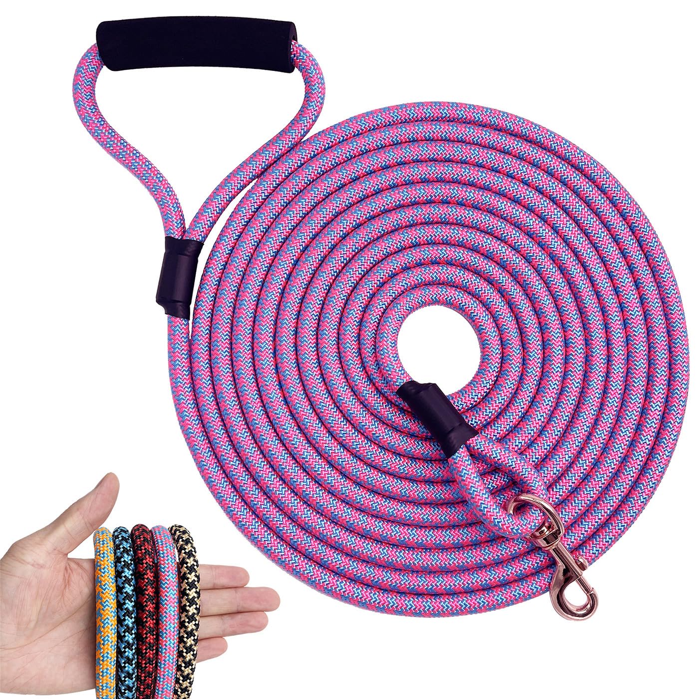 Nylon Strong Dog Rope Lead Leash Training Dog Lead with Soft Handle 6-20 FT Long Pink/Blue (Dia:0.5" 20FT) — image 1